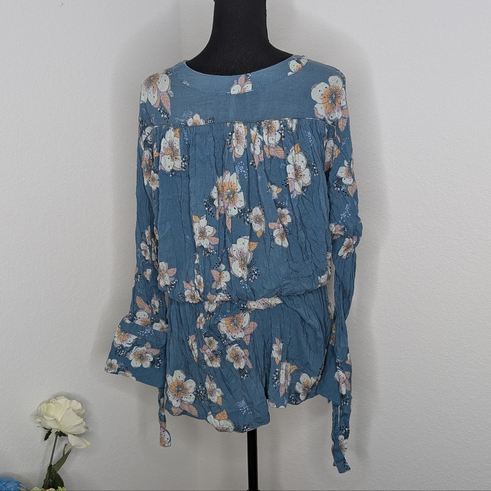 💘 Free People Tuscan dreams floral tunic dress with tie sleeves - Picture 3 of 6